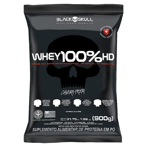 Whey 100% HD Morango Refil Black Skull 900g