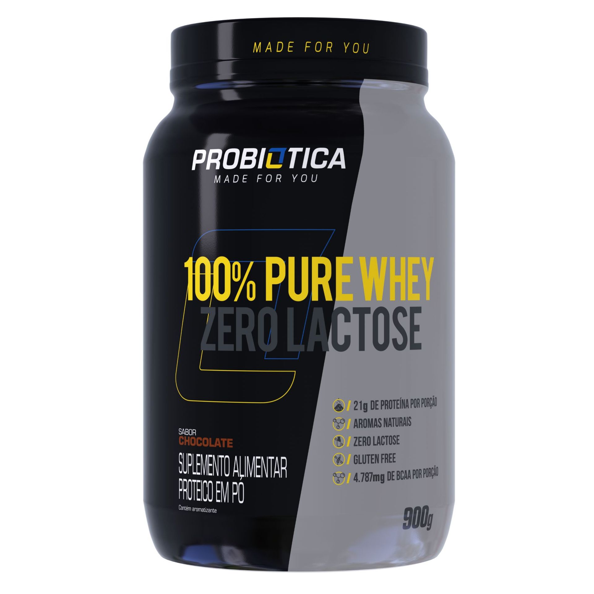 100% Pure Whey Zero Lactose Chocolate Probiótica 900g Pote
