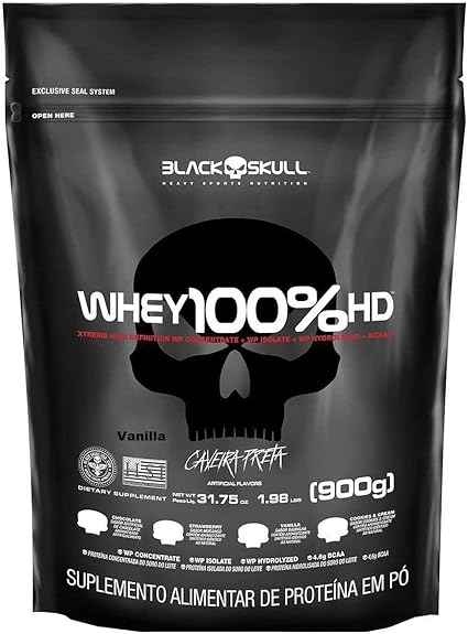 Whey 100% HD Baunilha Refil Black Skull 900g