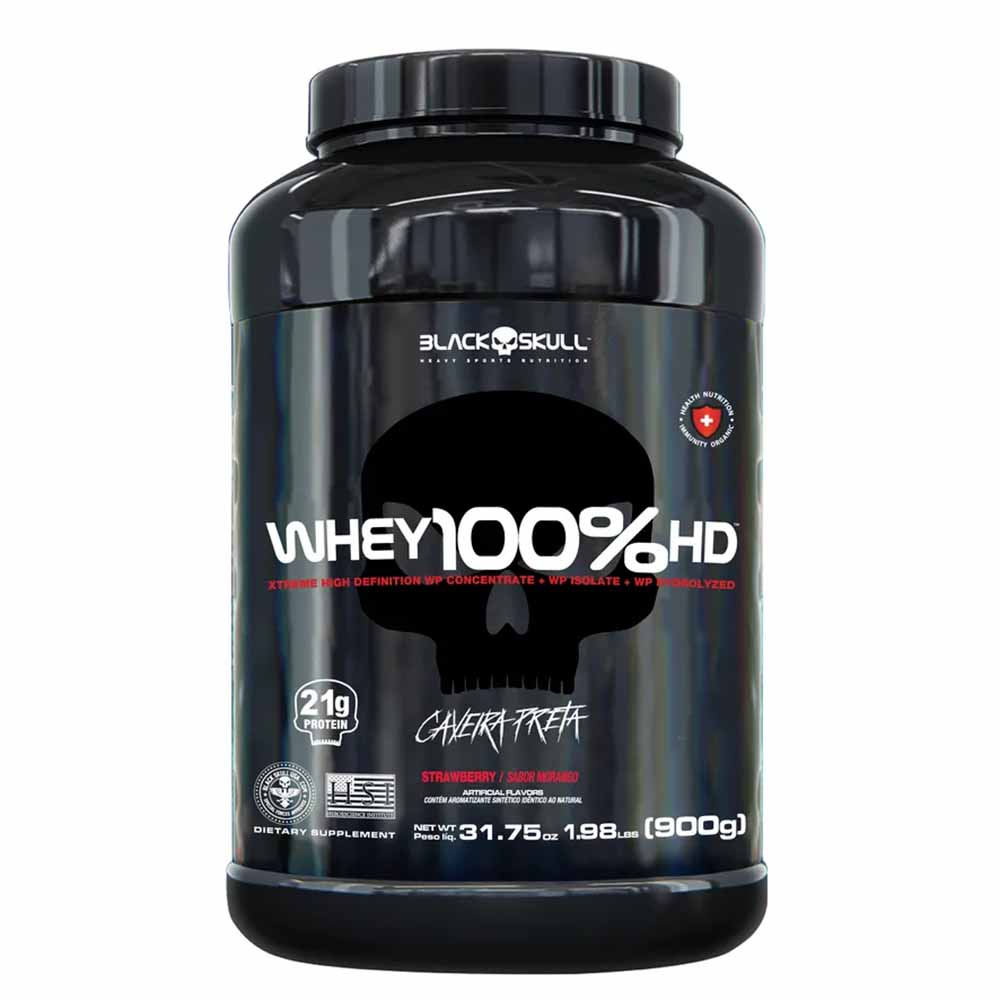 Whey 100% HD Morango Pote Black Skull 900g