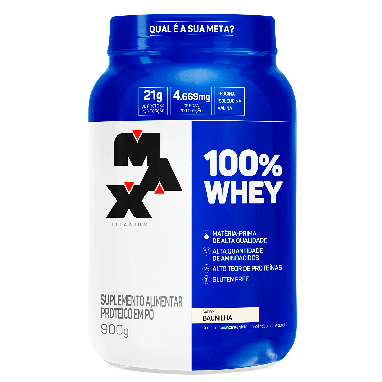 100% Whey Baunilha Max Titanium Pote 900g