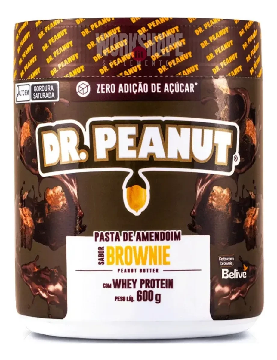 Pasta de Amendoim Sabor Brownie com Whey Protein Dr. Peanut 600g